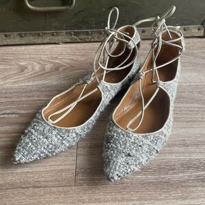 Aquazzura Italian Christy Tweed Lace-up Ballet Flats